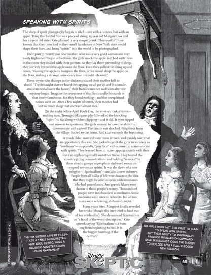 A vintage-style promotional poster or print featuring black-and-white illustrated portraits of Margaret Fox and her son, with the headline 'SPEAKING WITH SPIRITS' and several text boxes arranged around the figures.
[additional_image_link]