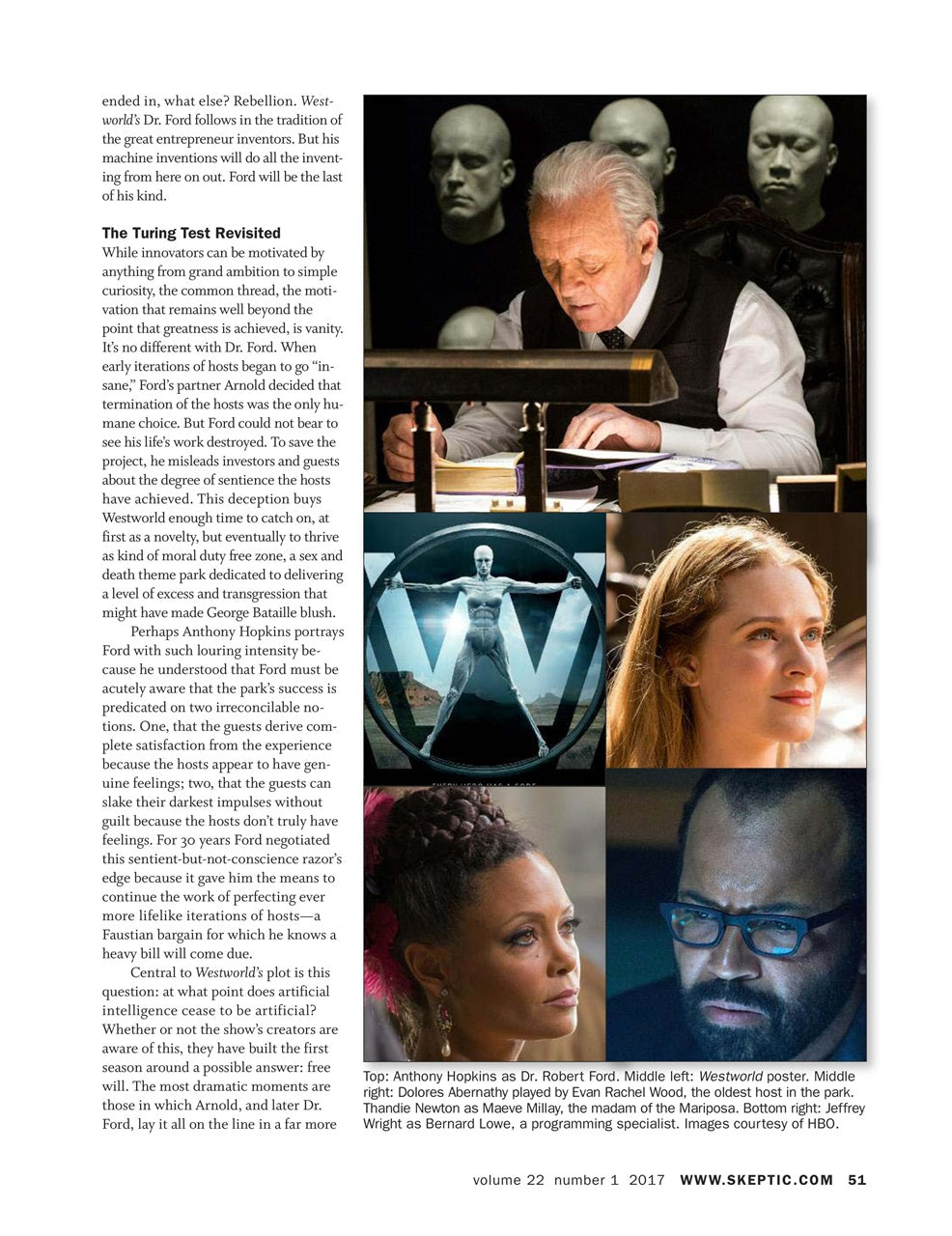 A printed magazine or book page featuring an article about the Turing Test, with multiple small photos of a man in a lab setting and a large portrait on the right. The page includes body text, a sidebar-style photo, and a caption at the bottom.
[additional_image_link]