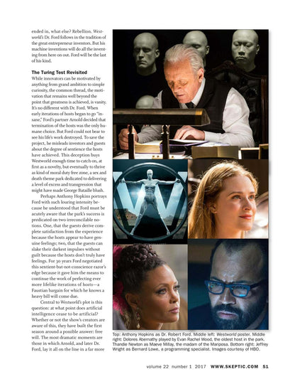 A printed magazine or book page featuring an article about the Turing Test, with multiple small photos of a man in a lab setting and a large portrait on the right. The page includes body text, a sidebar-style photo, and a caption at the bottom.
[additional_image_link]