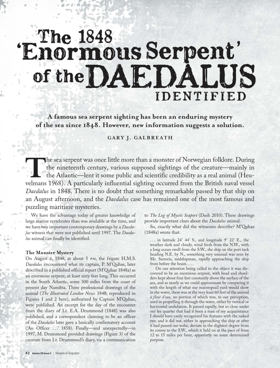 A single printed page with the title 'The 1848 'Enormous Serpent' of the DAEDALUS IDENTIFIED' in large black serif text above several paragraphs of smaller black text on a white page.
[additional_image_link]