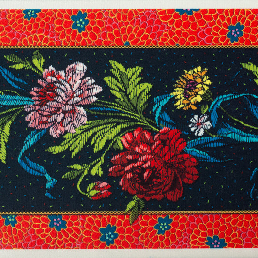 Country Flowers on Black French Velvet 5" Border from Odile Bailloeul for Renaissance Ribbons