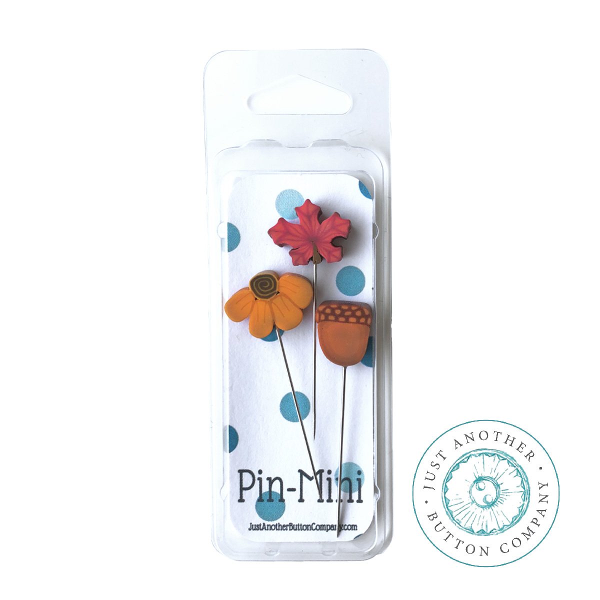 Floral-shaped pins in packaging with 'Just Another Button Company' logo.
Photo by JustAnotherButtonCompany.com [additional_image_link]