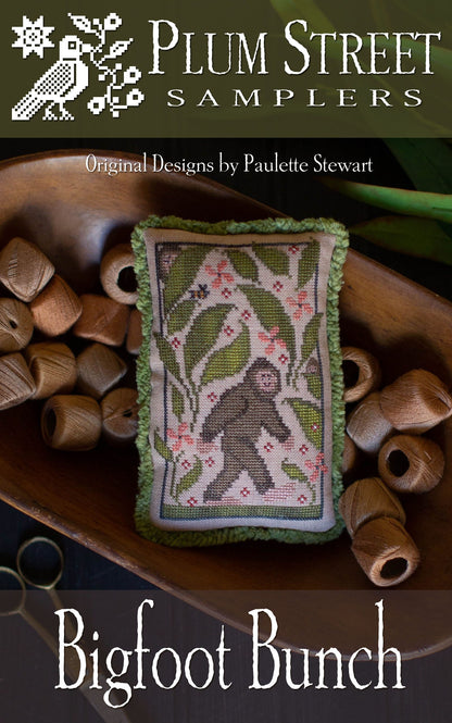 Bigfoot Bunch Cross Stitch Embroidery Kit from Plum Street Samplers: Pattern, Linen, Floss & Trim