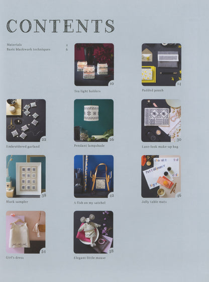 A printed contents page from a book or magazine with the large title 'CONTENTS' at the top and a grid of small cover photos and captions below on a pale blue background.
Photo by Search Press [additional_image_link]