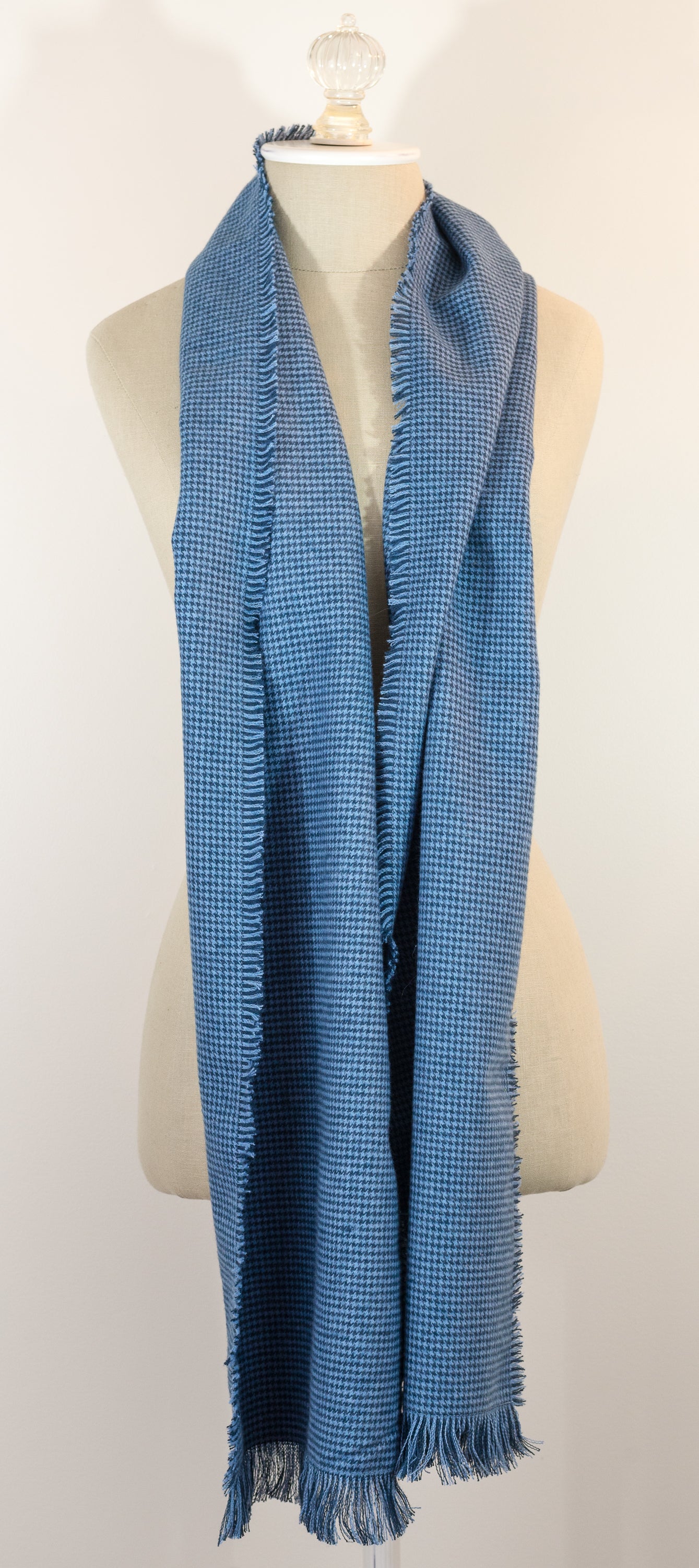 Blue Houndstooth Flannel Scarf 11" x 72"