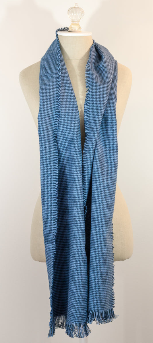 Blue Houndstooth Flannel Scarf 11in x 72in Handmade in Maine