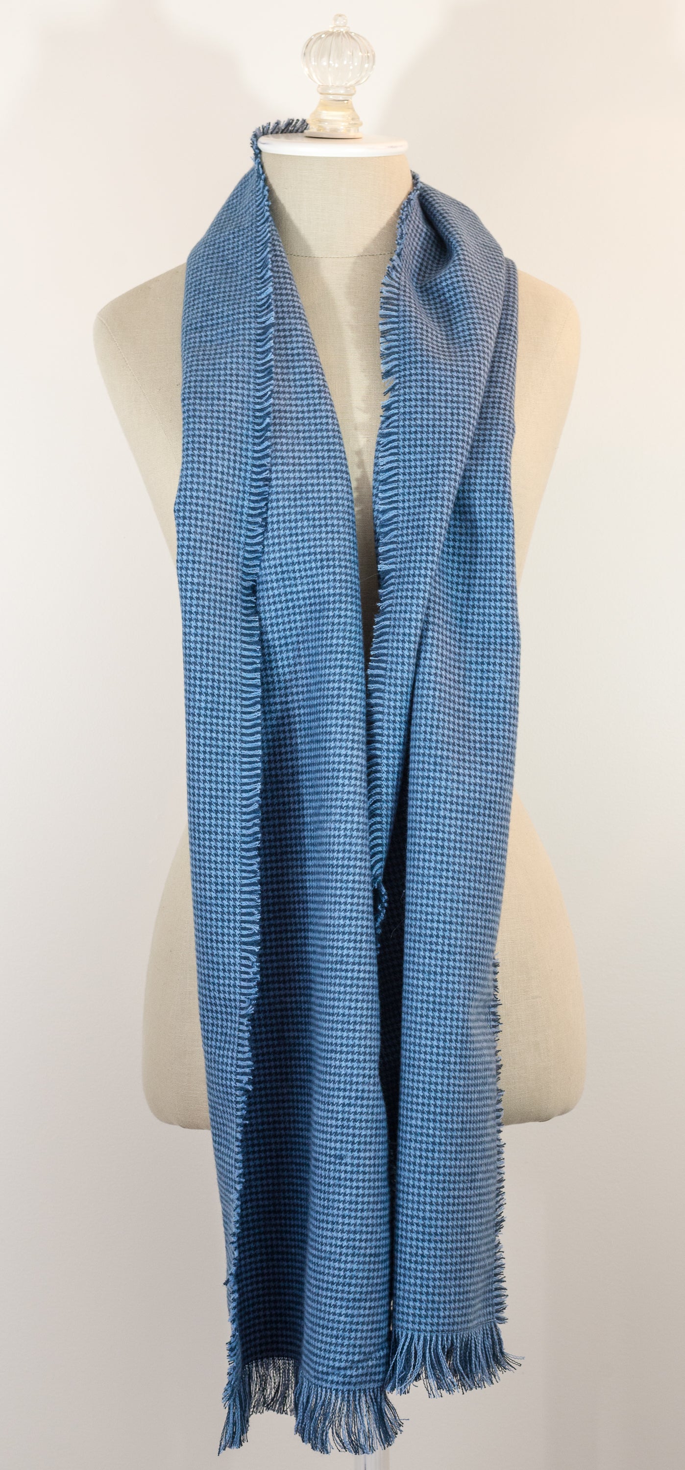 Blue Houndstooth Flannel Scarf 11" x 72"