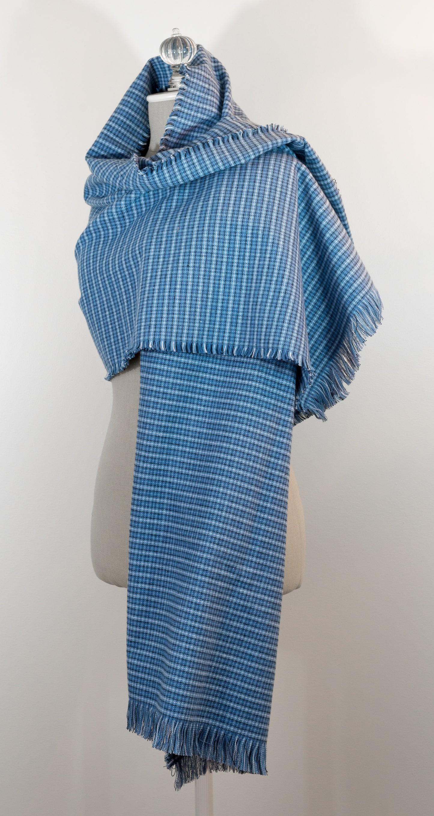 Blue Tartan Plaid Flannel Blanket Scarf 23" x 72" Shawl with Kilt Pin