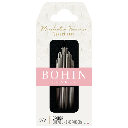 Packaging of Bohin Embroidery/Crewel Needles, showing the needles and the brand name Bohin France, with the text emphasizing the size 3/9 and the quantity of 15 needles.
Photo by Bohin [image_link]