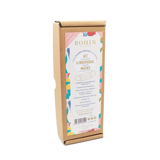 A tall brown cardboard box for a BOHIN PARIS kit containing 6 individual masks, shown against a plain white background.
Photo by Bohin [image_link]