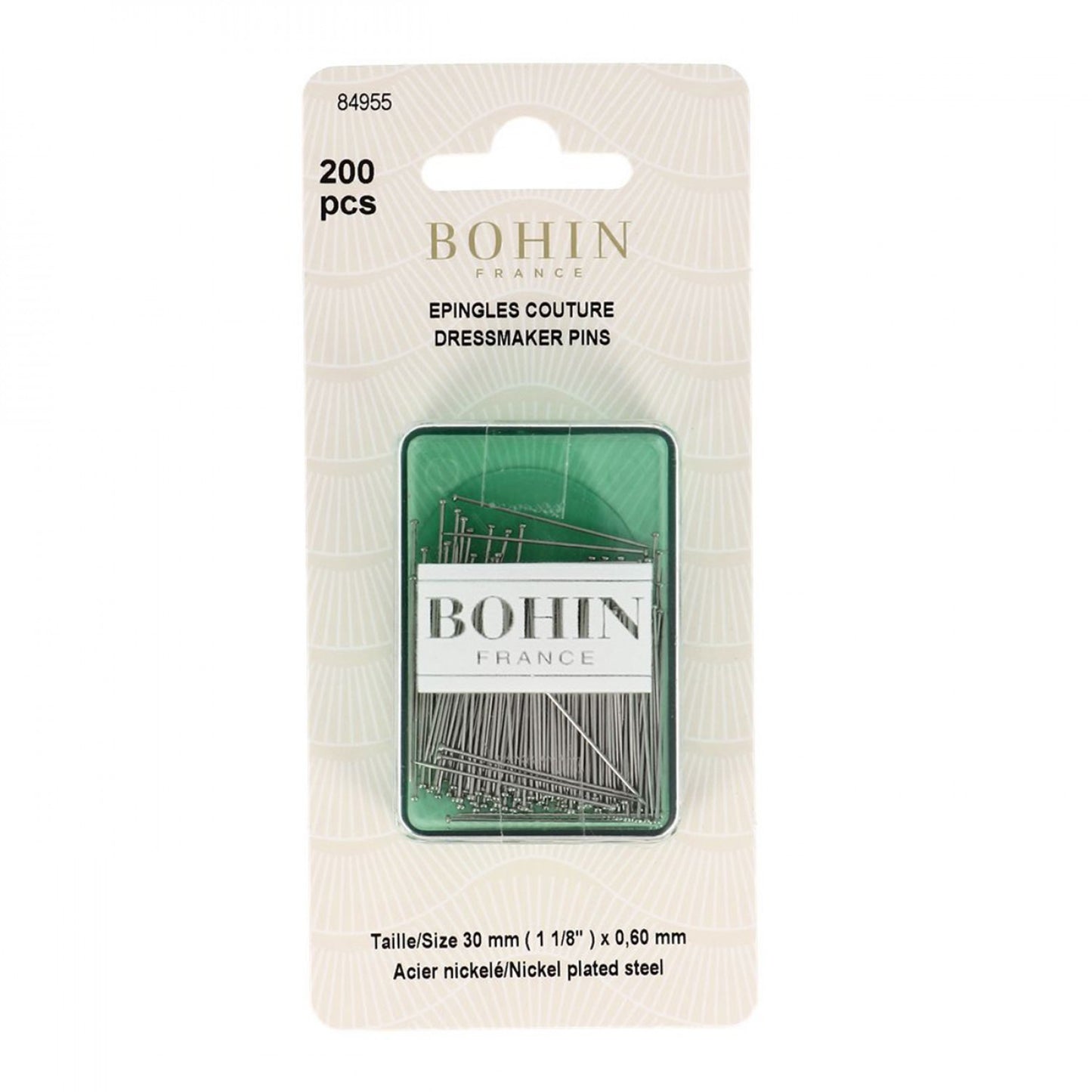 Packaging of Bohin straight pin X fine size 20, with 200 pieces included, displayed on a retail card.
Photo by Bohin [image_link]