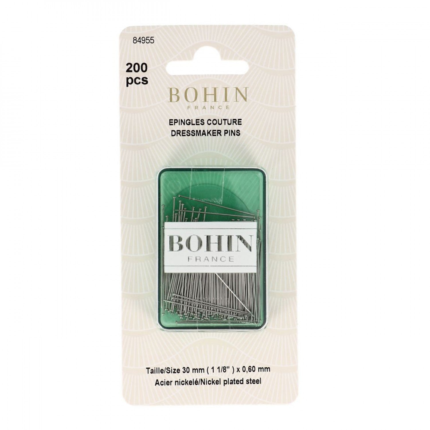 Packaging of Bohin straight pin X fine size 20, with 200 pieces included, displayed on a retail card.
Photo by Bohin [image_link]