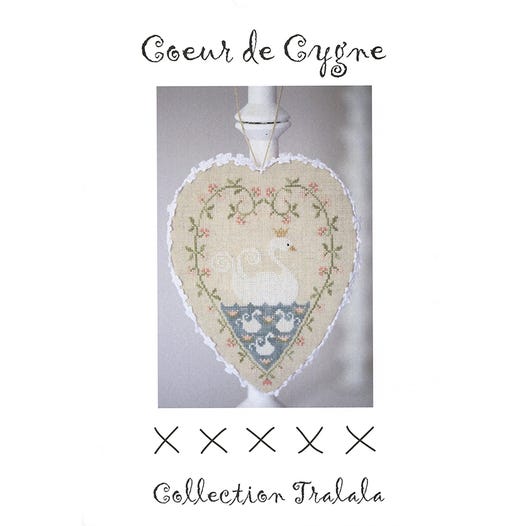 Cross stitch embroidery kit depicting a heart-shaped design with a swan motif, titled 'Coeur De Cygne' by Tralala, on a white background.
Photo by Tralala [image_link]