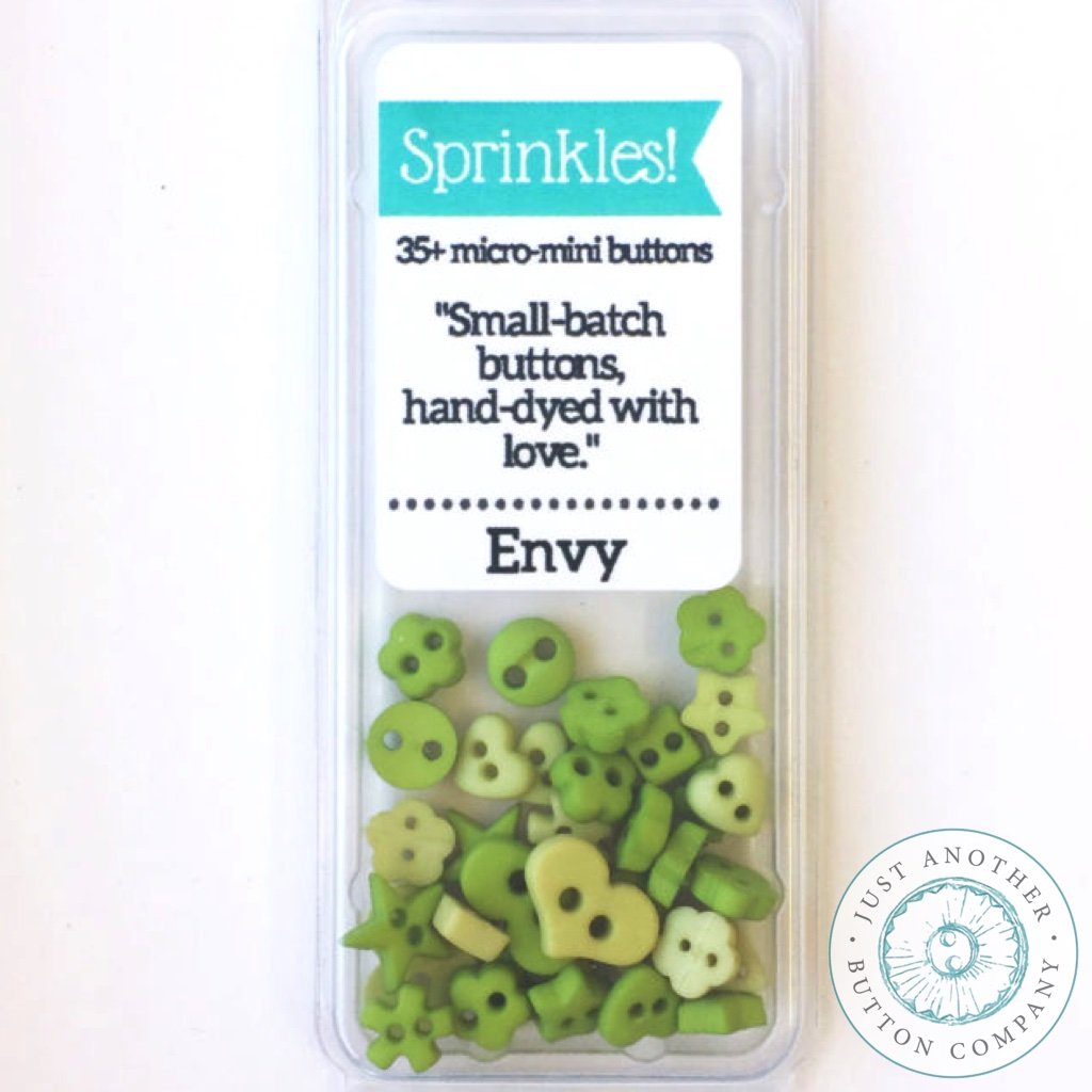 Envy green sprinkles micro-mini buttons.
Photo by JustAnotherButtonCompany.com [additional_image_link]