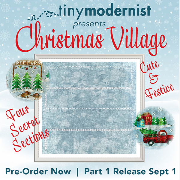 Race 'round the Meadow Christmas Village Part 3 3.5"x3.5" 2019 Holiday SAL Cross Stitch Drum Kit from Tiny Modernist: Pattern, Linen, DMC Floss, Floss