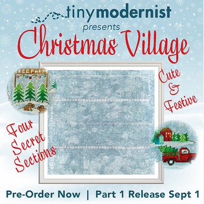 Frosty Nights Christmas Village Part 2 3.5"x3.5" 2019 Holiday SAL Cross Stitch Drum Kit from Tiny Modernist: Pattern, Linen, DMC Floss, Floss