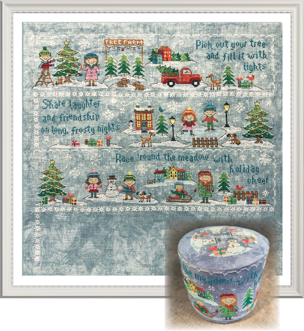 Race 'round the Meadow Christmas Village Part 3 3.5"x3.5" 2019 Holiday SAL Cross Stitch Drum Kit from Tiny Modernist: Pattern, Linen, DMC Floss, Floss