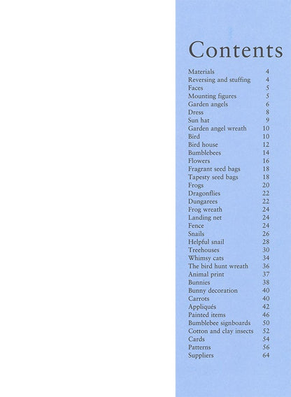 A printed table of contents page with a light blue vertical panel on the right containing a list of chapter and section titles with page numbers, on a white background.
Photo by Tildafabrics.com [additional_image_link]