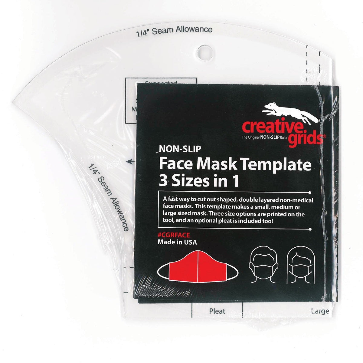 Creative Grids non-slip face mask template packaging with clear masks in the background.
Photo by Creative Grids [image_link]