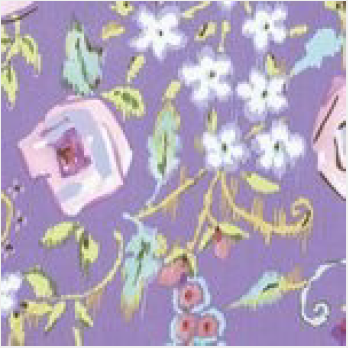 A close-up of a purple floral pattern with white flowers, green leaves, and pink accents.
[additional_image_link]