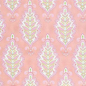 A close-up of a repeating damask pattern in soft coral, white, and pale green, likely representing a fabric or wallpaper design.
[additional_image_link]