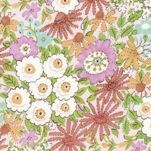 A close-up of a floral patterned fabric or wallpaper featuring white, purple, pink, orange, and green flowers on a light cream background.
[additional_image_link]