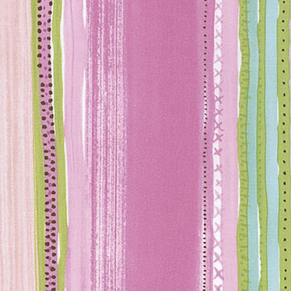 A close-up of a striped pattern featuring vertical bands in shades of pink, mint green, light blue, and white, with dotted and brushstroke textures.
[additional_image_link]