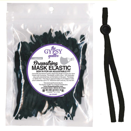 Gypsy Quilter Drawstring Mask Elastic Black 8in 60ct: Face Mask Supplies