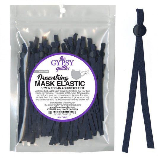 Gypsy Quilter Drawstring Mask Elastic Navy Blue 8in 60ct: Face Mask Supplies