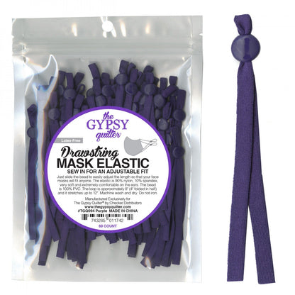 Gypsy Quilter Drawstring Mask Elastic Purple 8in 60ct: Face Mask Supplies