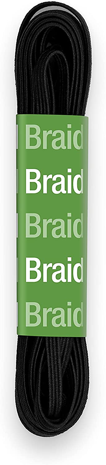 A coiled bundle of black braided cord or rope with a green paper label wrapped around it, photographed on a plain white background.
Photo by Dritz [additional_image_link]