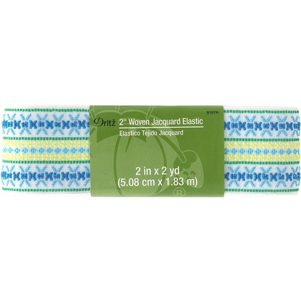 2 inch woven jacquard elastic in multicolor, packaged on a retail card with the Dritz logo.
Photo by Dritz [image_link]