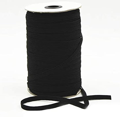 A roll of flat black elastic, 1/4 inch in diameter, with some loose elastic ribbon visible to the side.
[image_link]