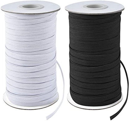 A roll of flat black elastic, 1/4 inch in diameter, with some loose elastic ribbon visible to the side.
[additional_image_link]