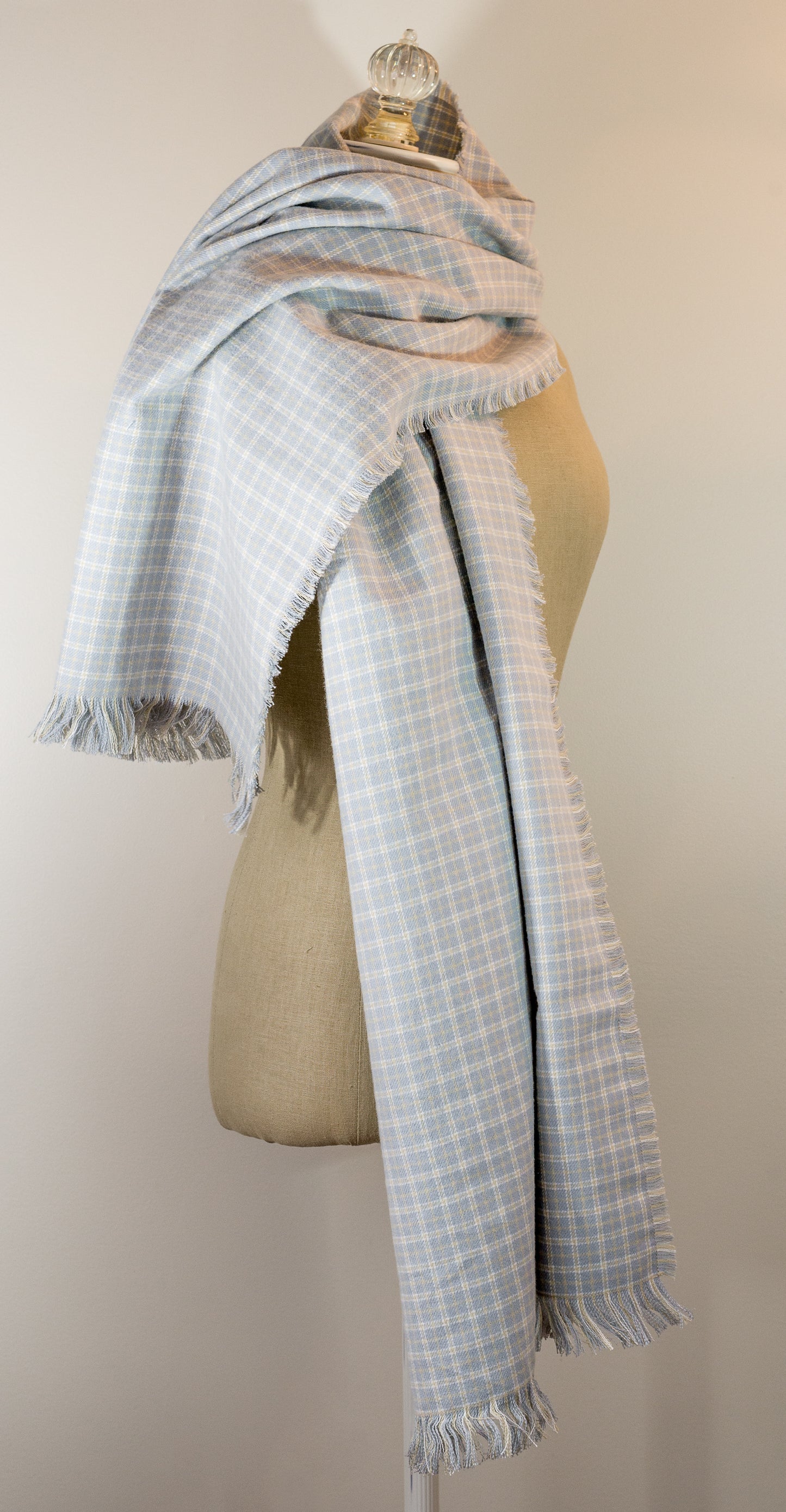 Gray Plaid Flannel Blanket Scarf: 23" x 72" Shawl with Kilt Pin