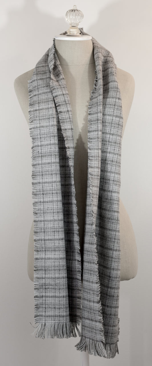 Gray Tartan Plaid Flannel Scarf 11" x 72"