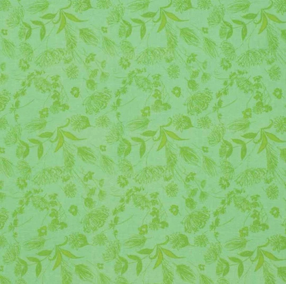 A close-up of a light green fabric or wallpaper pattern featuring a repeating darker green botanical design of leaves and small flowers.
[additional_image_link]