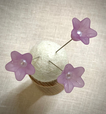 Light Purple Flower Pins made by The Surgeon's Knots: Pincushions, Decoration, Embellishment, 3 Pins, Pinset