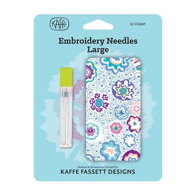 Kaffe Fassett Designs embroidery needles packaging with colorful design.
Photo by Kaffe Fassett [image_link]
