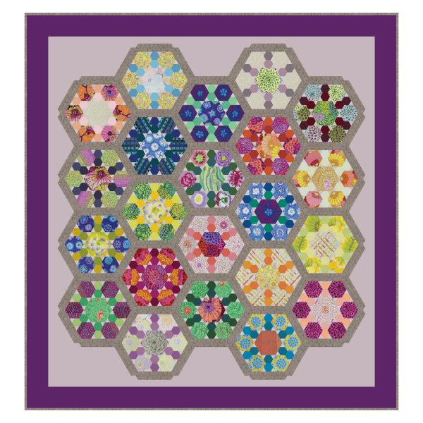 Lost & Found EPP Quilt Kit from Paper Pieces: Pattern, Templates, Complete Paper Pack, 6 Mini Charm Packs 79" x 84"
