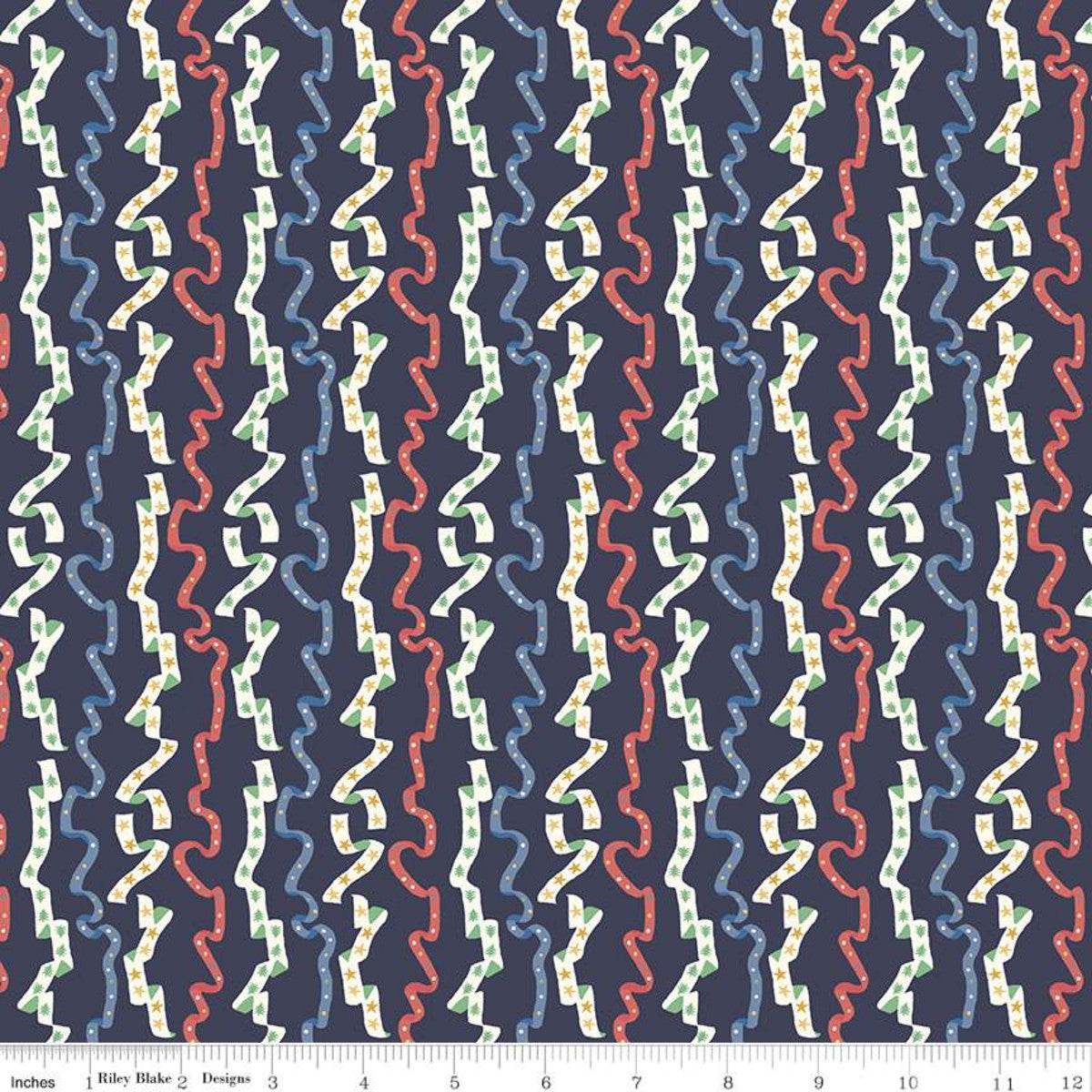 A textured image of Christmas-themed fabric from the Merry and Bright Collection, featuring a repeating pattern with various colors like blue, red, and green.
Photo by RileyBlakeDesigns.com [image_link]