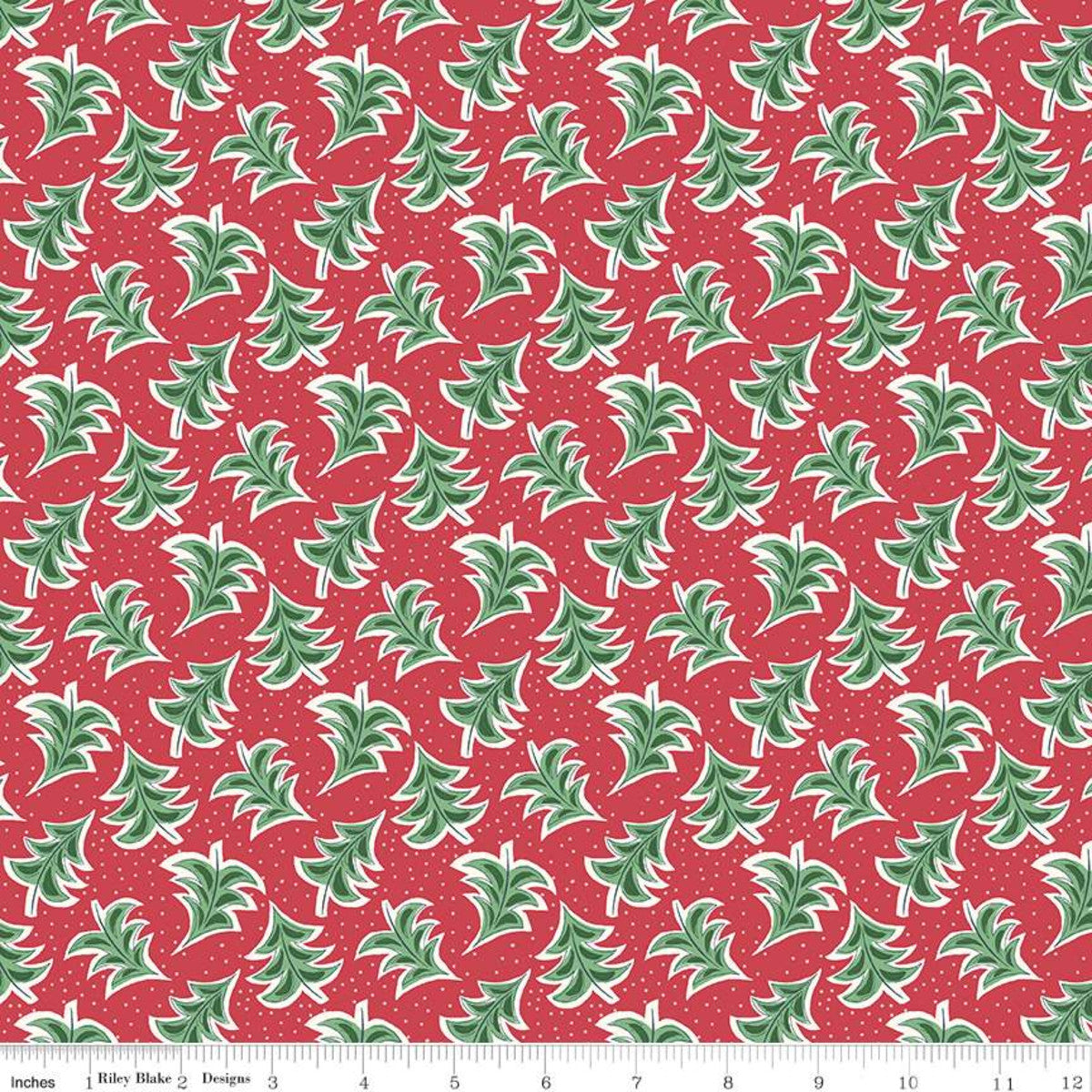 Yardage of Liberty Fabrics Merry and Bright Dancing Trees fabric in red and green, sold by the yard for quilting.
Photo by RileyBlakeDesigns.com [image_link]