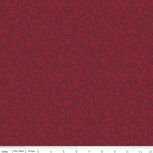 A red fabric with a tonal leaf and berry print design, branded by Liberty Fabrics.
Photo by RileyBlakeDesigns.com [image_link]