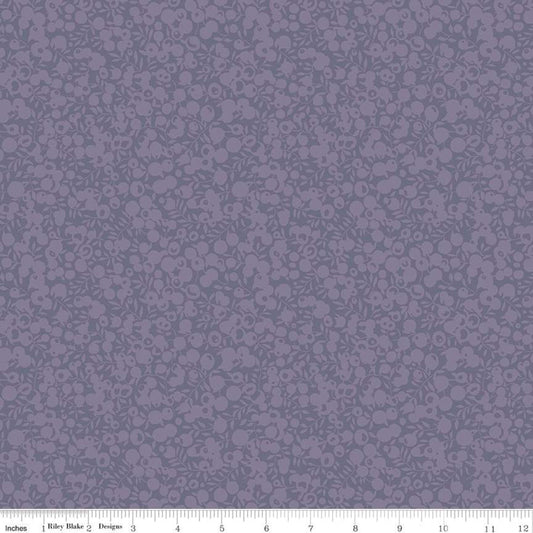 A close-up view of a purple fabric with a floral and tonal leaf and berry print from the Wiltshire Shadow Collection by Liberty Fabrics.
Photo by RileyBlakeDesigns.com [image_link]