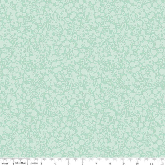 A yardage of Liberty Fabrics Wiltshire Shadow Mint Green fabric featuring a tonal leaf and berry print.
Photo by RileyBlakeDesigns.com [image_link]