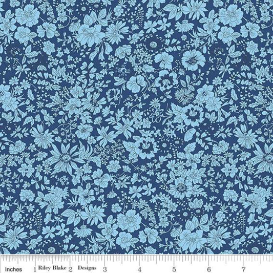 A fabric from the Flower Show Midnight Garden Collection by Liberty Blake Designs featuring a blue floral pattern.
Photo by RileyBlakeDesigns.com [image_link]
