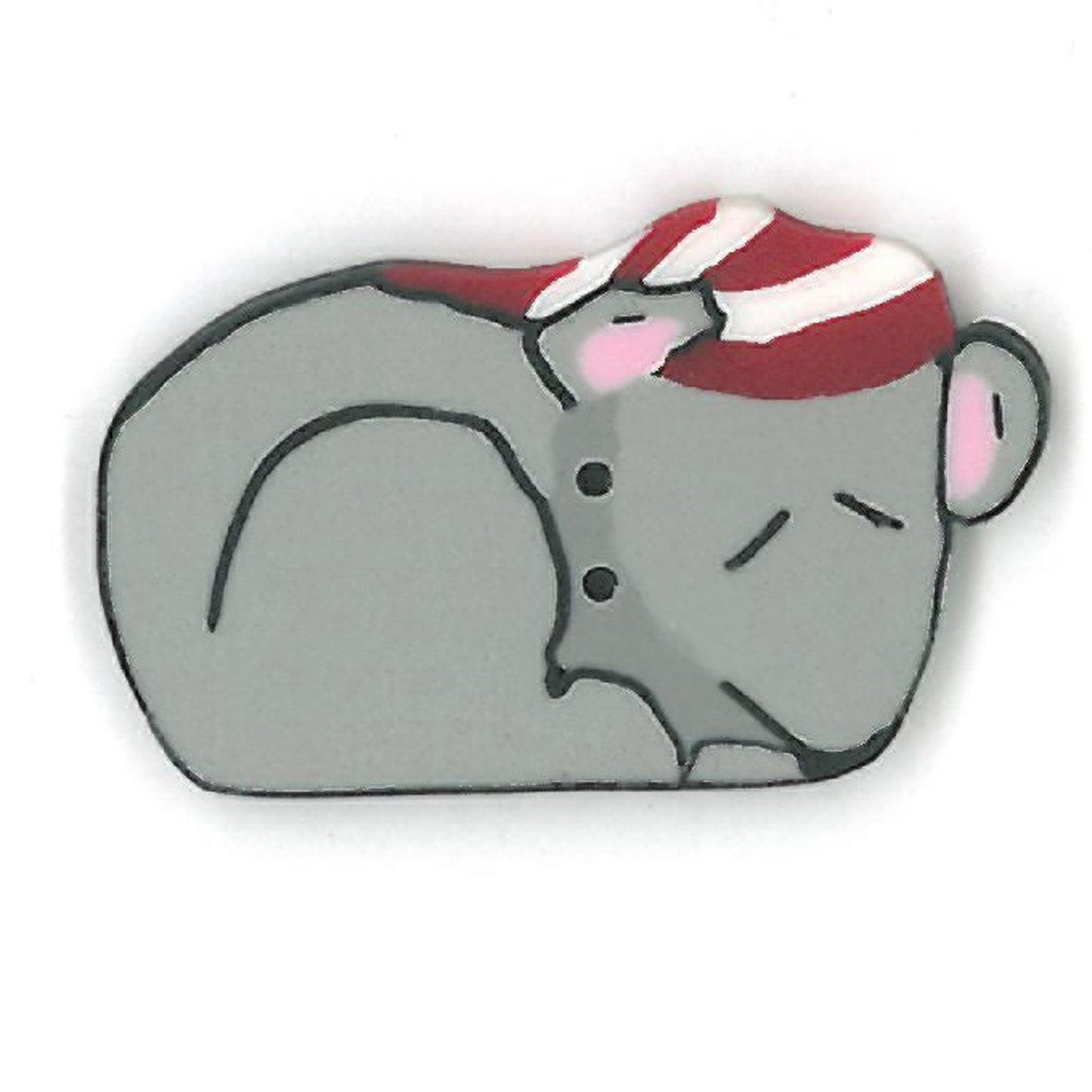 Sleeping mouse button with a red and white striped hat.
Photo by JustAnotherButtonCompany.com [additional_image_link]
