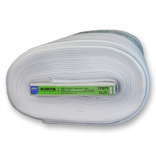 A roll of Pellon Thermolam Plus medium weight fusible fleece with a label indicating the product information.
Photo by Pellon [image_link]