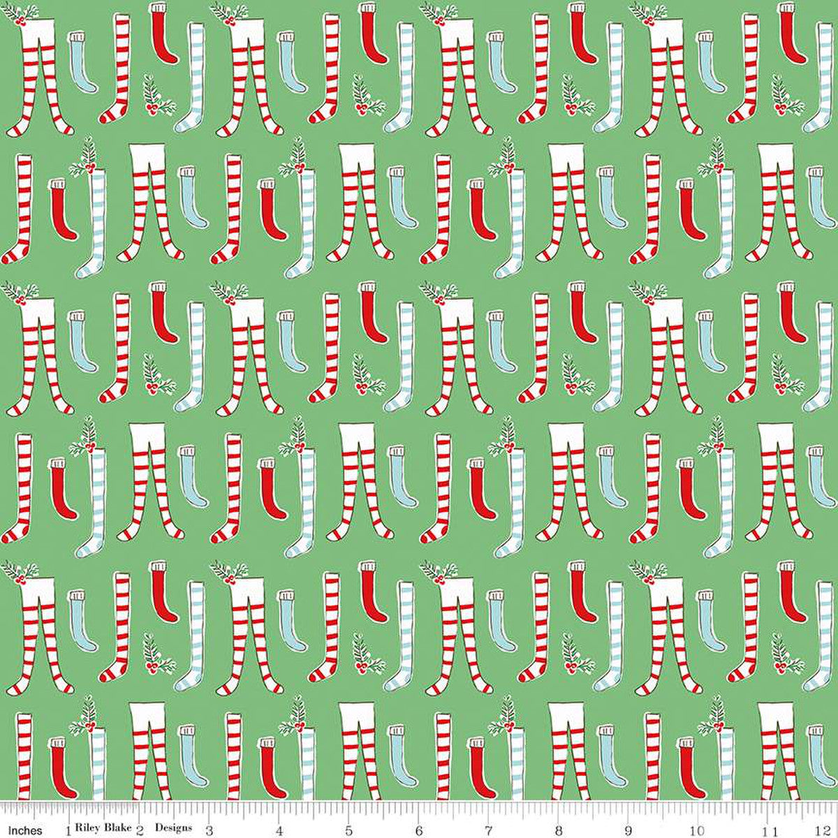 Pixie Noel 2 Stockings Green Yardage by Tasha Noel for Riley Blake Designs