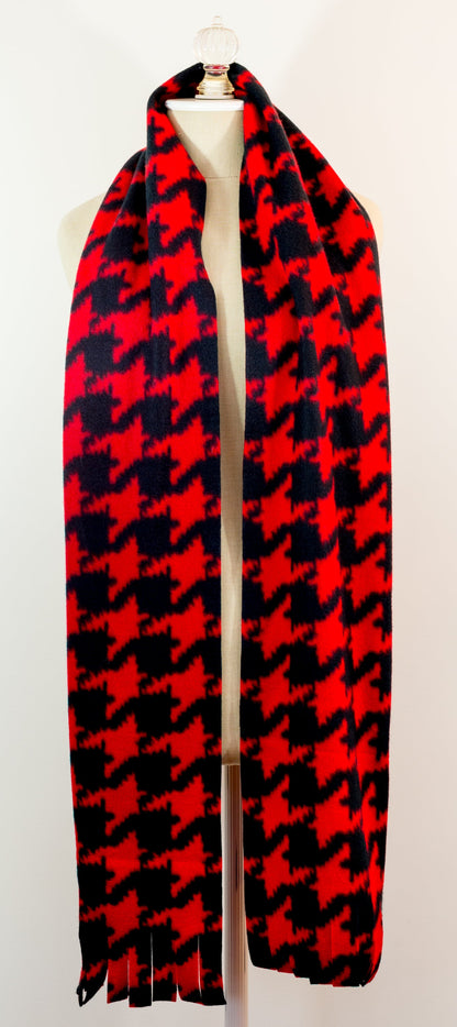 Red and Black Houndstooth Polar Fleece Scarf 10" x 72" Handmade